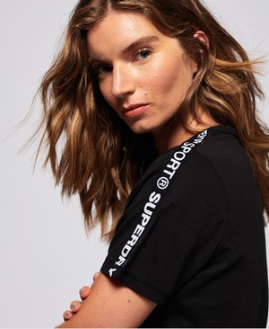 Superdry Core Crop Branded Női Pólók Fekete | NYGAK6874